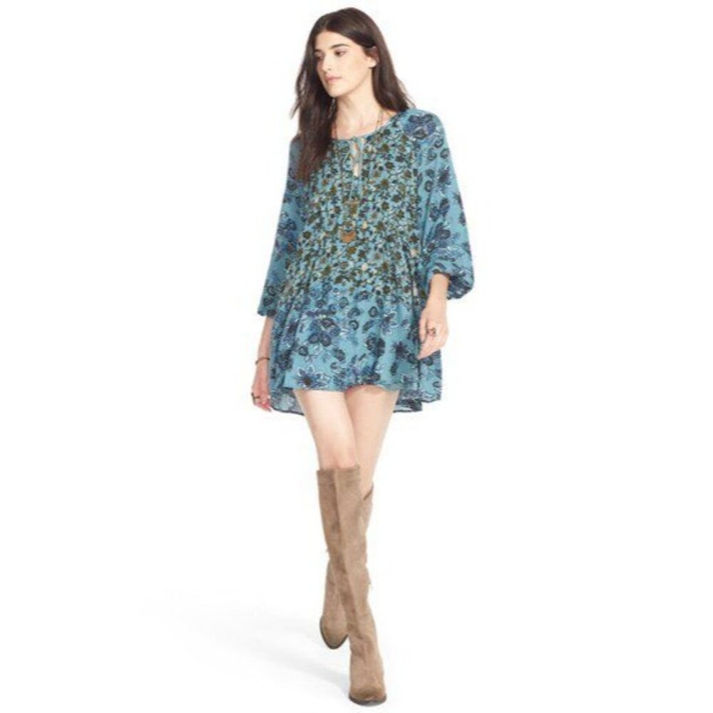 218. Free People Lucky Loosie Swing Dress Blue Small